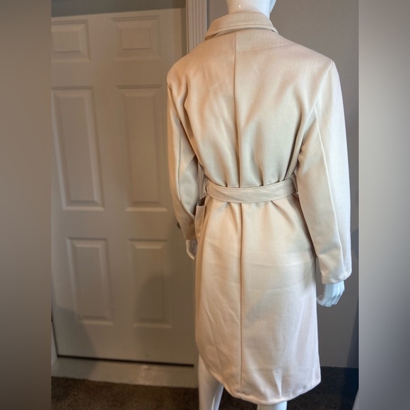 JS~Solid Cream~Notched Lapel~Duel Pocket~Belted~Lightweight~Trench Coat~Size S - Picture 7 of 14